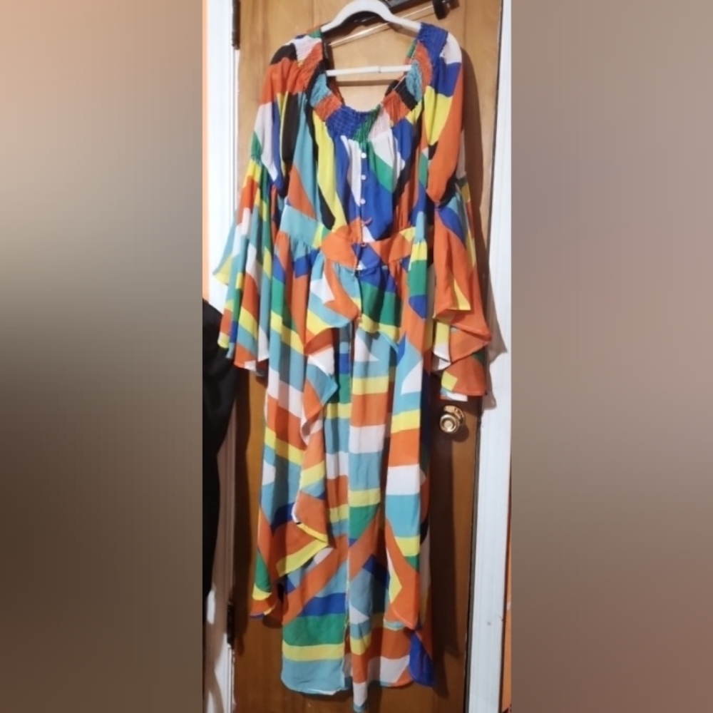 ASHLEY STEWART high  low  Watercolor Duster Shirt Dress Off Shoulder  26-28